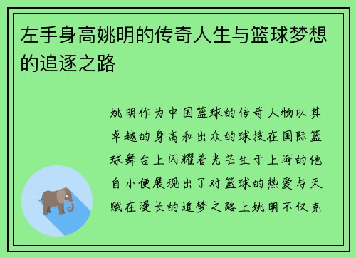 左手身高姚明的传奇人生与篮球梦想的追逐之路